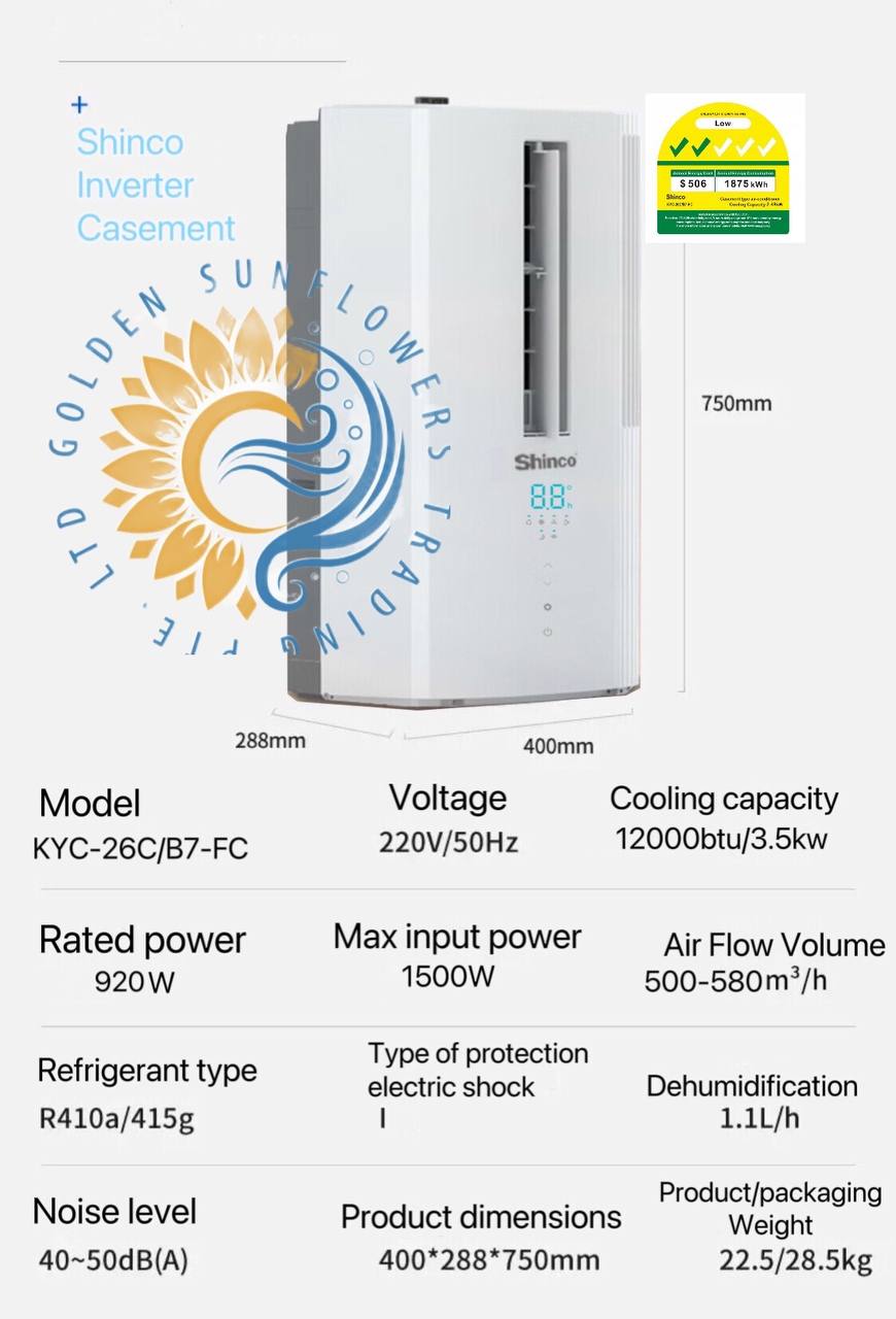 Specifications table — Shinco inverter casement